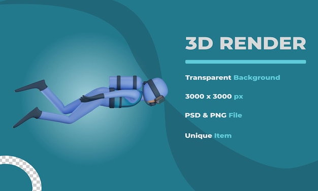 PSD illustration de plongeur 3d avec fond transparent