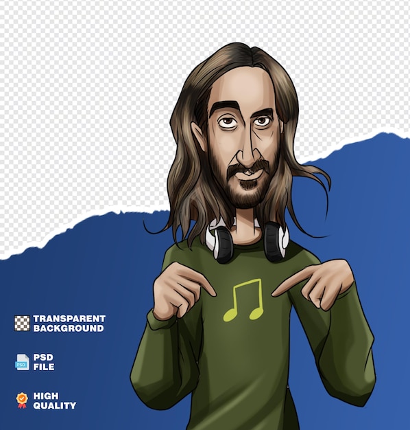 PSD illustration de portrait de dessin animé caricatural de david guetta