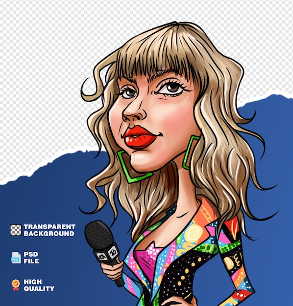 PSD illustration de portrait de dessin animé caricatural de taylor swift