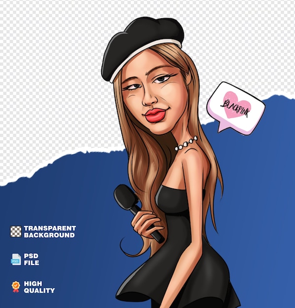 PSD illustration de portrait de dessin animé de caricature de rose