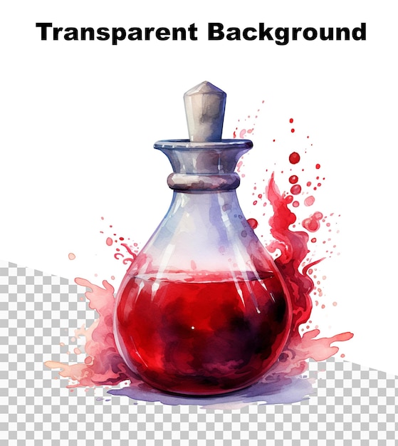 PSD une illustration d'une potion de guérison rouge sur un fond transparent