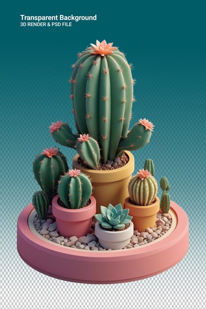 PSD illustration psd 3d d'un cactus isolé sur un fond transparent