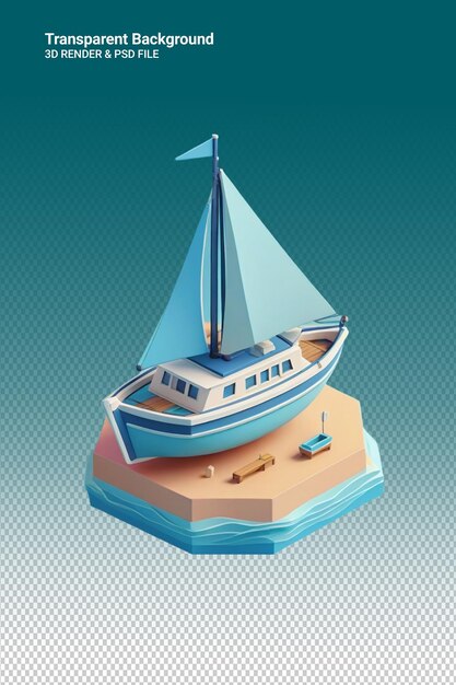 PSD illustration psd 3d du bateau isolé sur un fond transparent