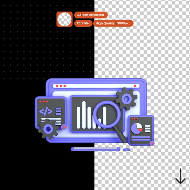 Illustration PSD 3D du développement SEO