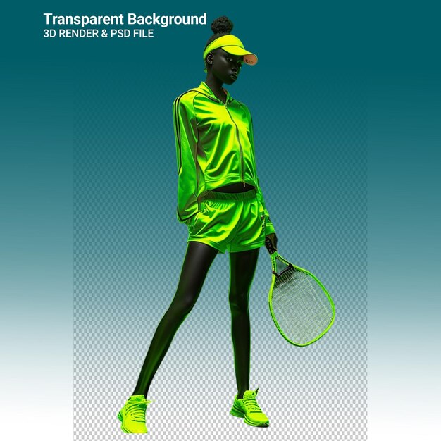 PSD illustration psd 3d d'un joueur de tennis isolé sur un fond transparent