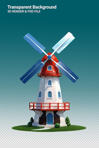 Illustration Psd 3d D'un Moulin à Vent Isolé Sur Un Fond Transparent