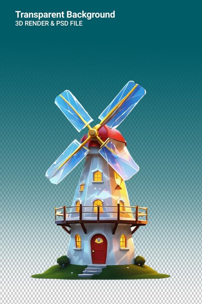 PSD illustration psd 3d d'un moulin à vent isolé sur un fond transparent