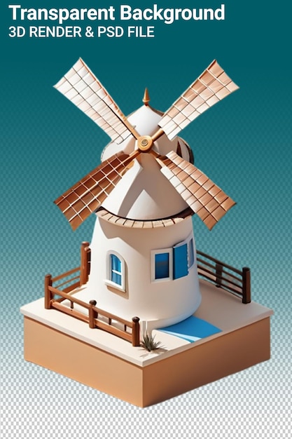 PSD illustration psd 3d d'un moulin à vent isolé sur un fond transparent