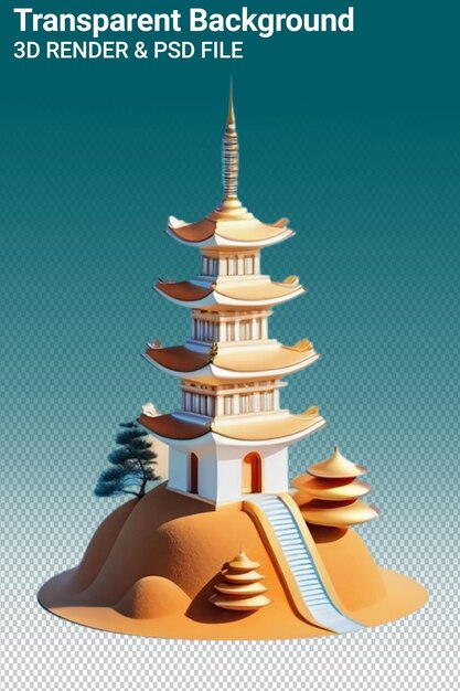 PSD illustration psd 3d pagode isolée sur un fond transparent