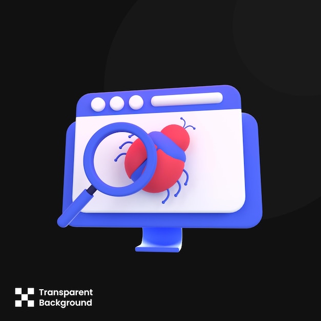 Illustration PSD 3D de la recherche de bogues