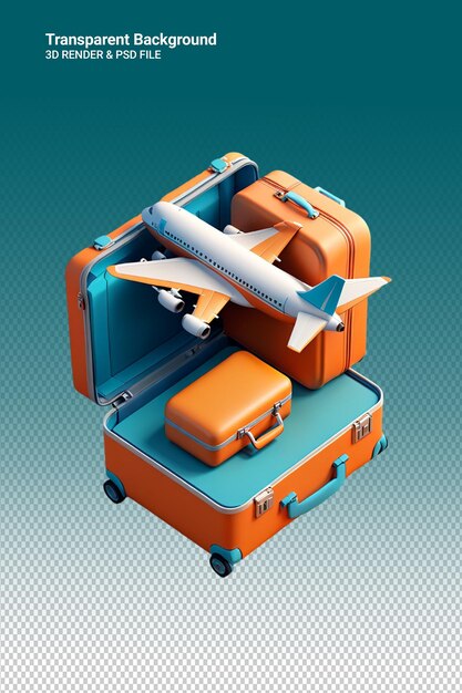 PSD illustration psd 3d une valise de voyage isolée sur un fond transparent