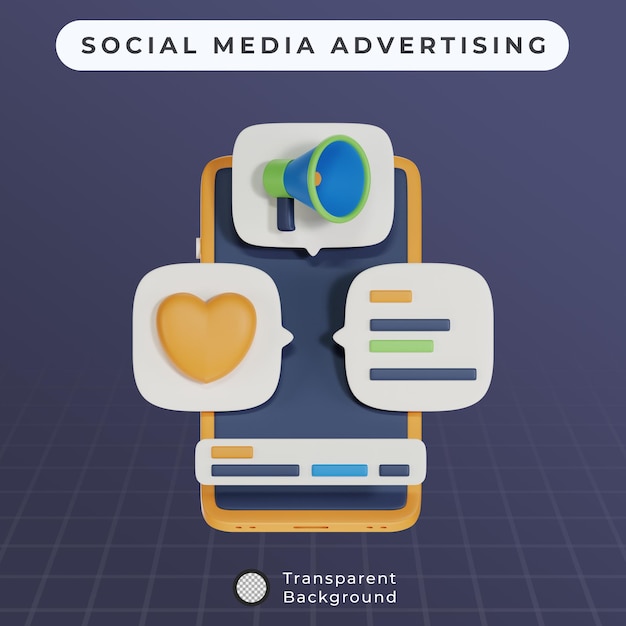 Illustration de publicité en 3D sur les réseaux sociaux