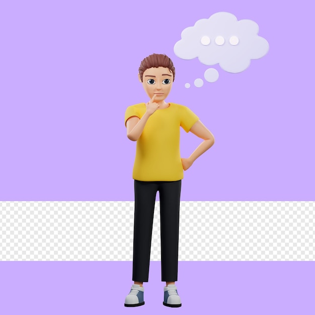 Illustration Raster D'un Homme Avec Une Bulle De Dialogue Un Jeune Homme Dans Un T-shirt Jaune A Pensé à L'idée D'huile Discours Direct Plan De Nuage Résolution De Problèmes Illustration De Rendu 3d Pour Les Entreprises Et La Publicité