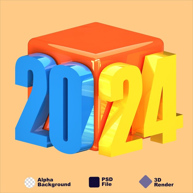 PSD illustration de rendu 3d 2024 or bleu pour le calendrier