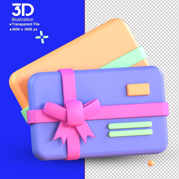 Illustration de rendu 3D de la carte-cadeau de l'icône de commerce électronique