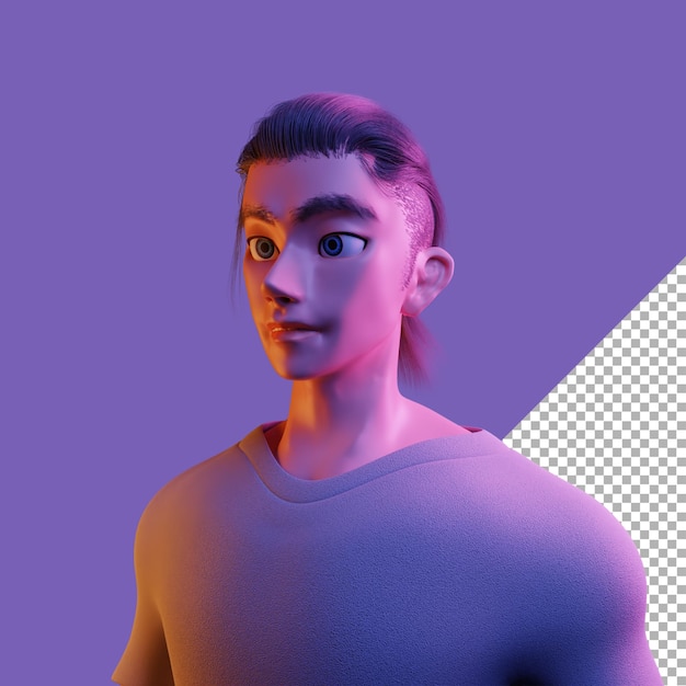 Illustration de rendu 3D cyberpunk bel homme dessin animé