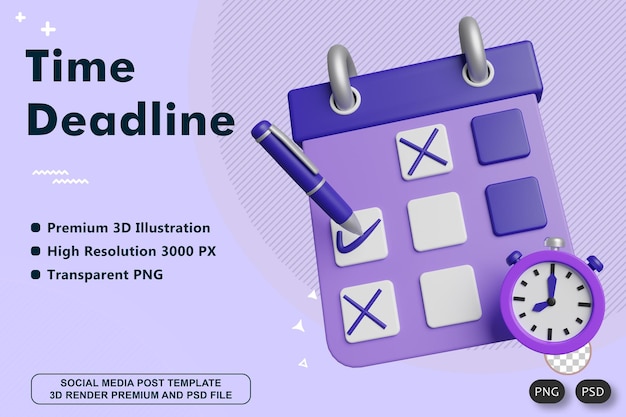 PSD illustration de rendu 3d de la date limite