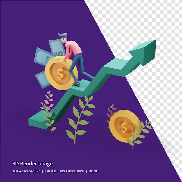 PSD illustration de rendu 3d du concept d'investissement commercial