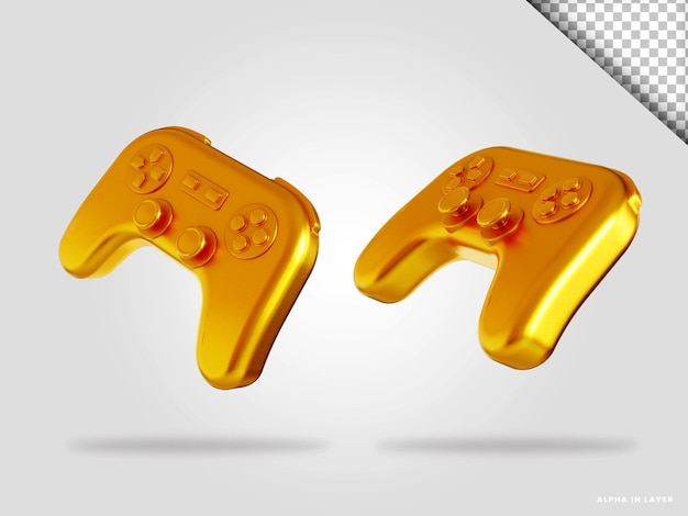 Illustration De Rendu 3d Du Joystick Du Contrôleur De Manette De Jeu Doré Isolée