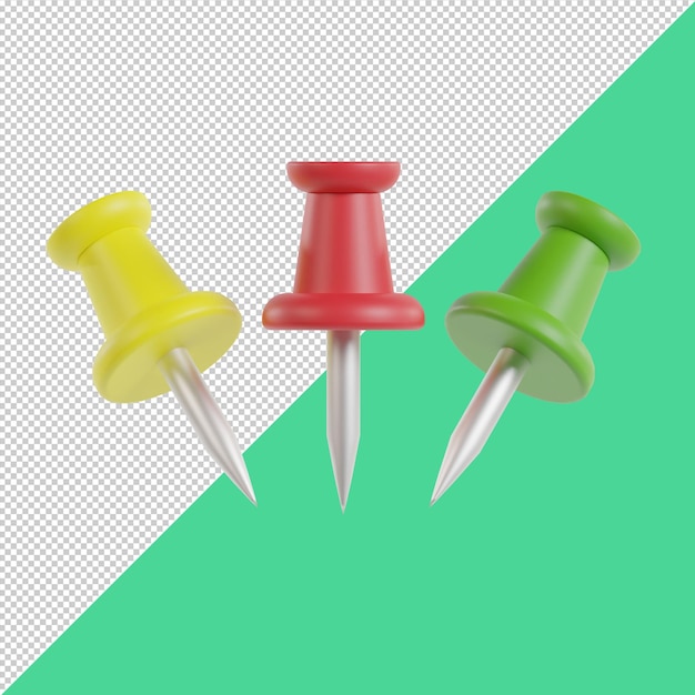Illustration de rendu 3D des épingles à pousser colorées