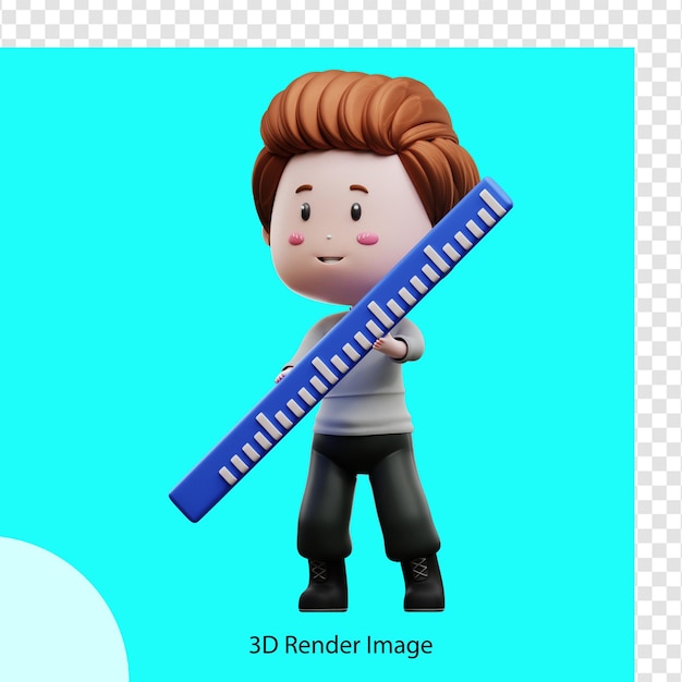 Illustration De Rendu 3d D'un Garçon Tenant Une Règle