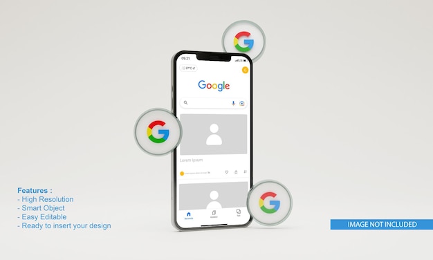 Illustration de rendu 3D google icône maquette de téléphone mobile