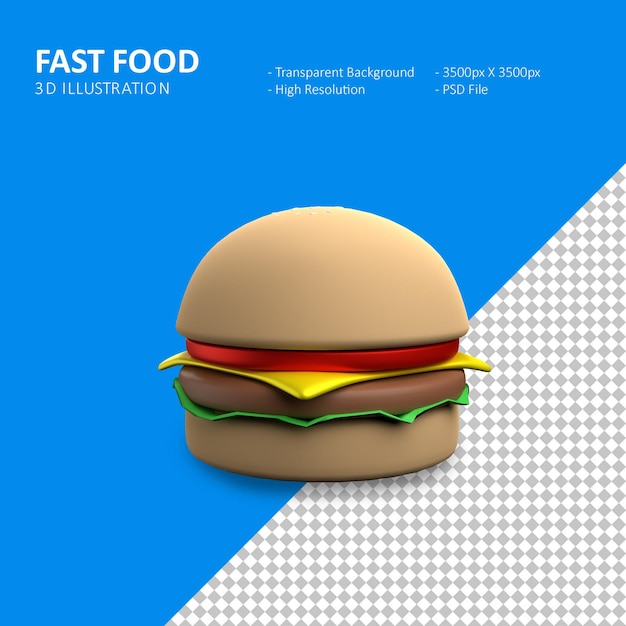 PSD illustration de rendu 3d hamburger