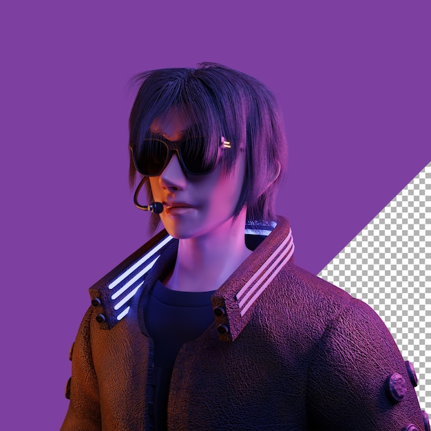 PSD illustration de rendu 3d homme cyberpunk avec dessin animé micro