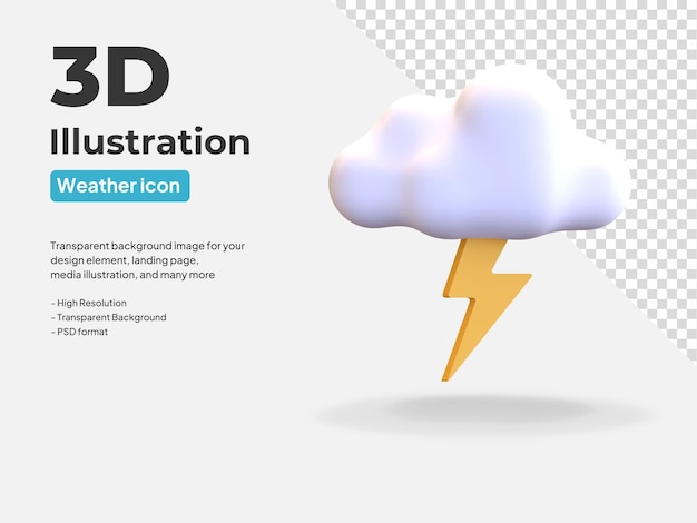 PSD illustration de rendu 3d de l'icône météo nuage de tonnerre