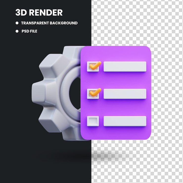 PSD illustration de rendu 3d de l'icône de tâche de gestion de projet, liste de contrôle