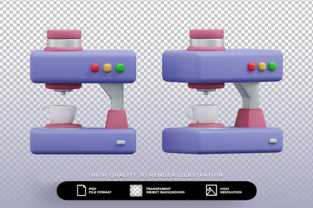 Illustration de rendu 3D machine à café ensemble isolé