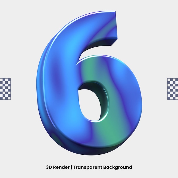 Illustration de rendu 3D numéro 6 isolée avec une texture bleue abstraite