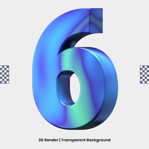 Illustration de rendu 3D numéro 6 isolée avec une texture bleue abstraite