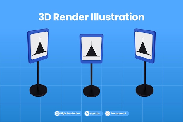 Illustration De Rendu 3d Des Panneaux De Signalisation De L'église