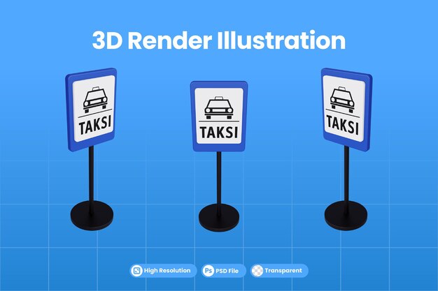 PSD illustration de rendu 3d des panneaux de signalisation de la station de taxis