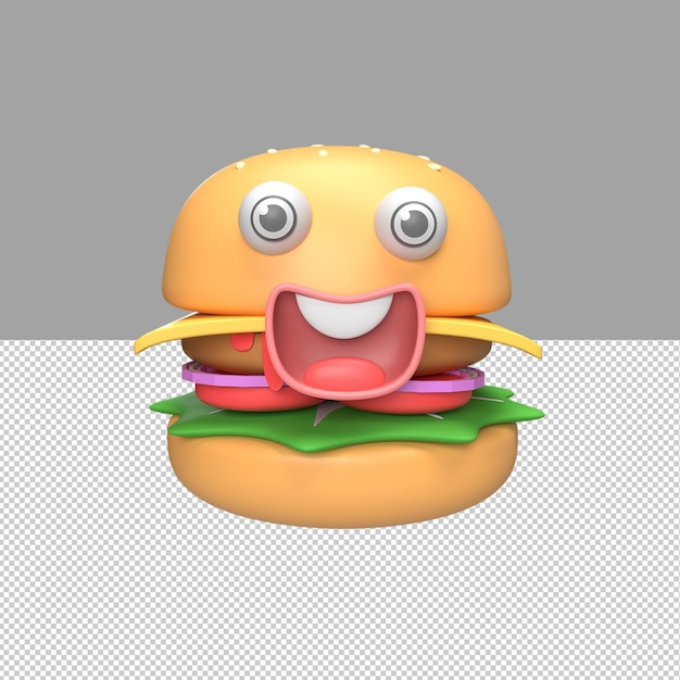 Illustration de rendu 3d de personnage de hamburger mignon