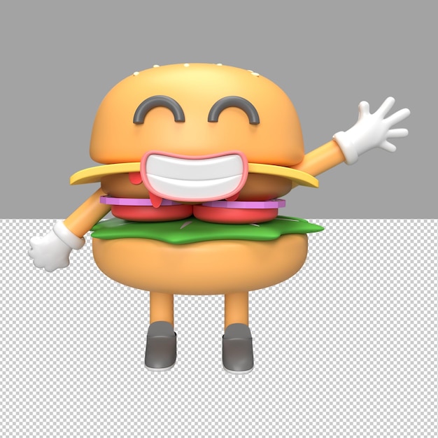 PSD illustration de rendu 3d de personnage de hamburger mignon