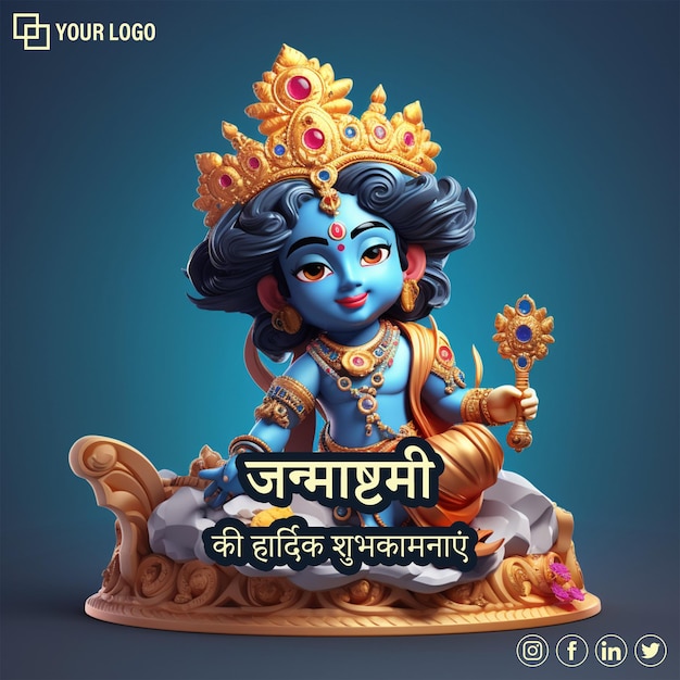 Illustration de rendu 3D pour le message d'accueil de Krishna Janmashtami