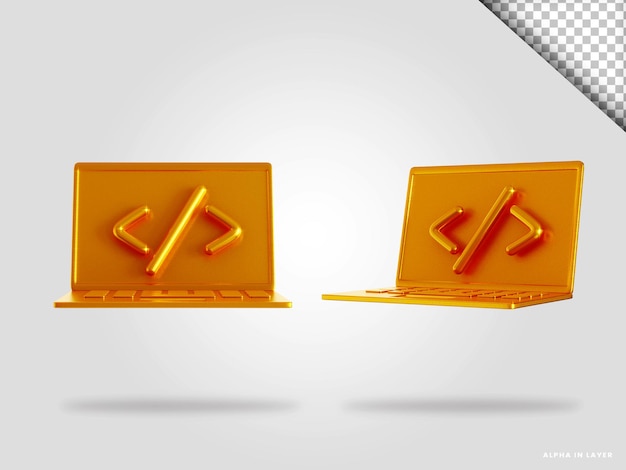 Illustration de rendu 3d pour ordinateur portable doré isolée