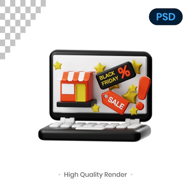 PSD illustration de rendu 3d pour ordinateur portable psd premium