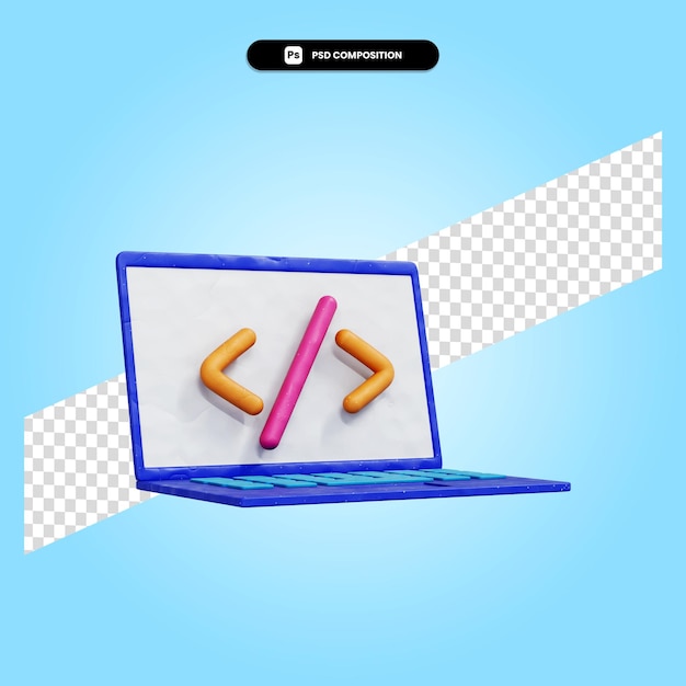 Illustration de rendu 3d de programmation d'ordinateur portable isolé