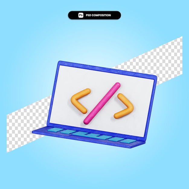 Illustration de rendu 3d de programmation d'ordinateur portable isolé