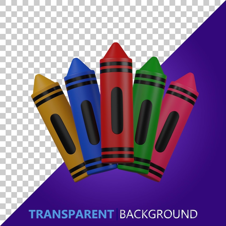 PSD illustration de rendu 3d psd jaunebleurougevert et crayons roses