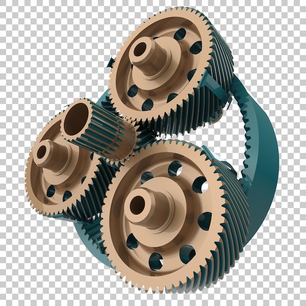 Illustration de rendu 3D des roues dentées de la transmission sur un fond transparent