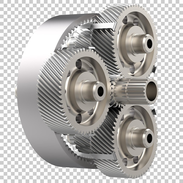 Illustration de rendu 3D des roues dentées de la transmission sur un fond transparent