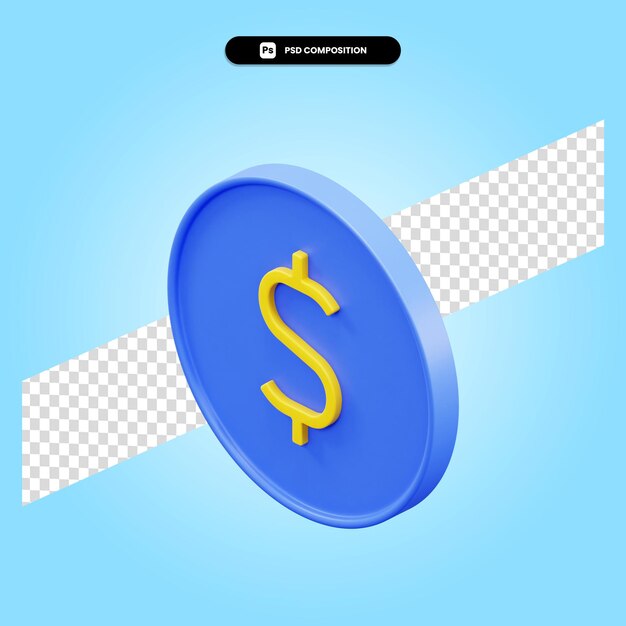Illustration de rendu 3d signe dollar isolé