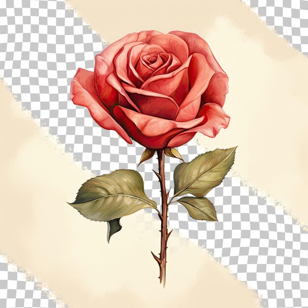 PSD illustration d'une rose rouge à l'aquarelle sur fond transparent isolé