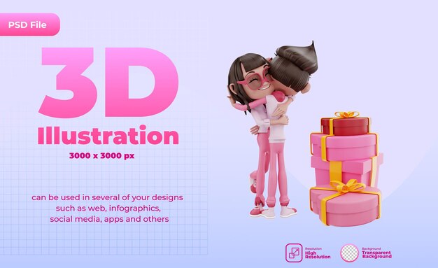 Illustration De La Saint-valentin De Rendu 3d