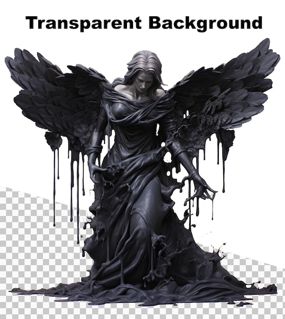 PSD une illustration d'une sculpture noire fondante d'un ange tombé