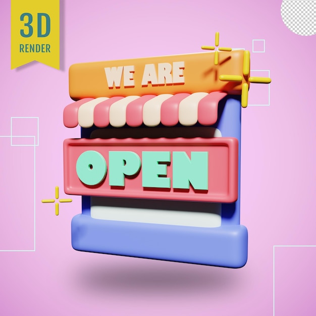 PSD illustration de signe de magasin ouvert 3d avec fond transparent